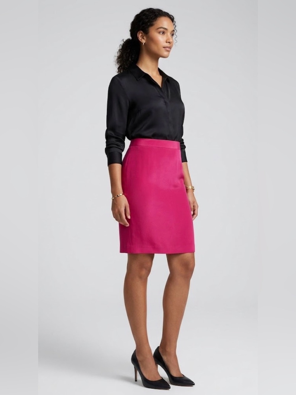 VTG Jones New York Silk Pencil Skirt 90s Hot Pink